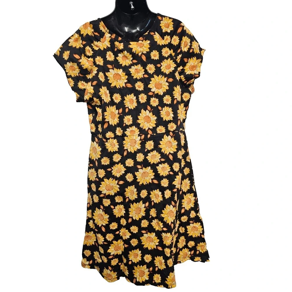 Children's Place Black Dress with Sunflowers Knee Length Short‎ Slv Size XL 14